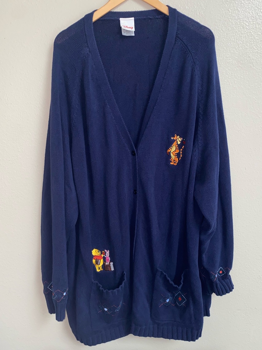 Vintage 90s Disney Store Winnie the Pooh Embroidered Sweater Navy Blue Size 4X